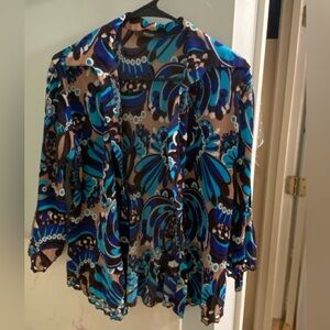Funky and fun Blue and Brown Floral Blouse